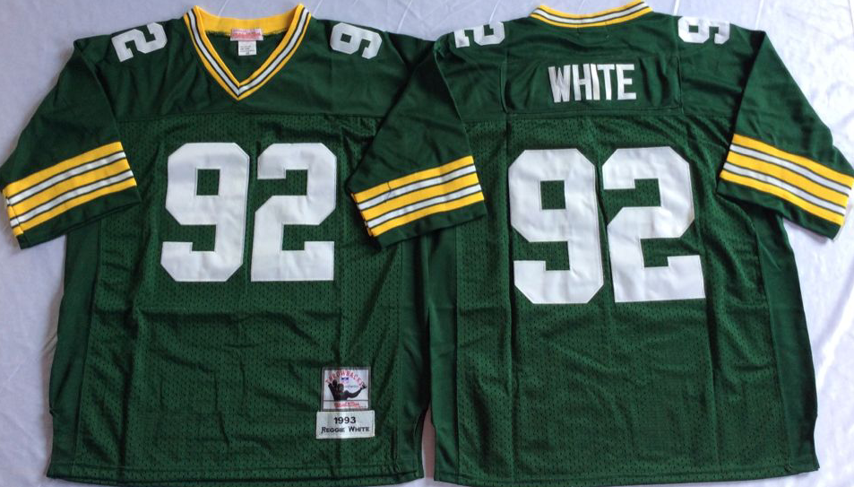 Men NFL Green Bay Packers 92 White green Mitchell Ness jerseys